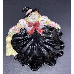 Fitz and Floyd Halloween Witch Candy Dish Vintage Glazed Ceramic 1992